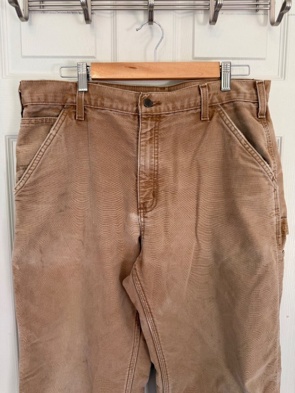 Carhartt B111 BRN Dungaree Tan Canvas Flannel Lined Workwear Pants 34 X 32 - Picture 2 of 10